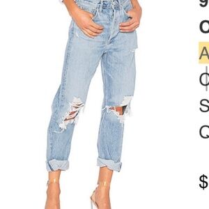 Agolde 90 High Rise Loose Fit Distressed Blue Jeans